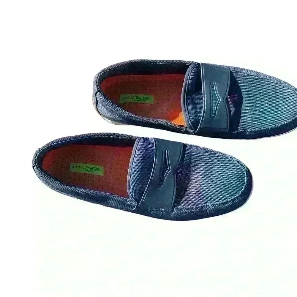 SWIMS Men's Breeze Penny Loafer in Navy/White/Orange, size 9 Water Resistant